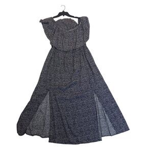 Coolmee Womens Off-Shoulder Maxi Dress Black & White Floral -2XL